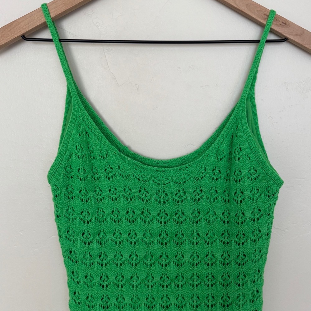 VICI Copacabana Beach Crochet Knit Midi Dress Green Size M Vacation Coverup - Picture 5 of 9